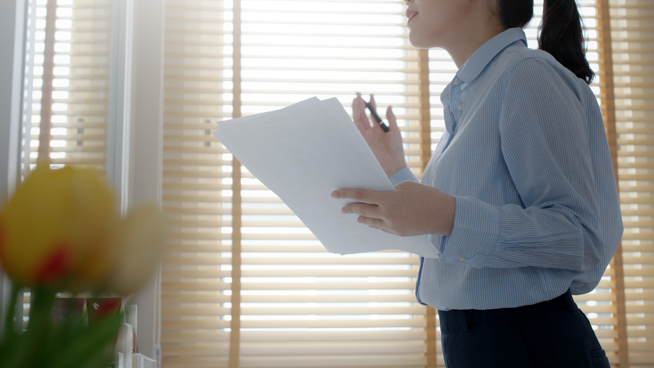 woman practicing her sales pitch